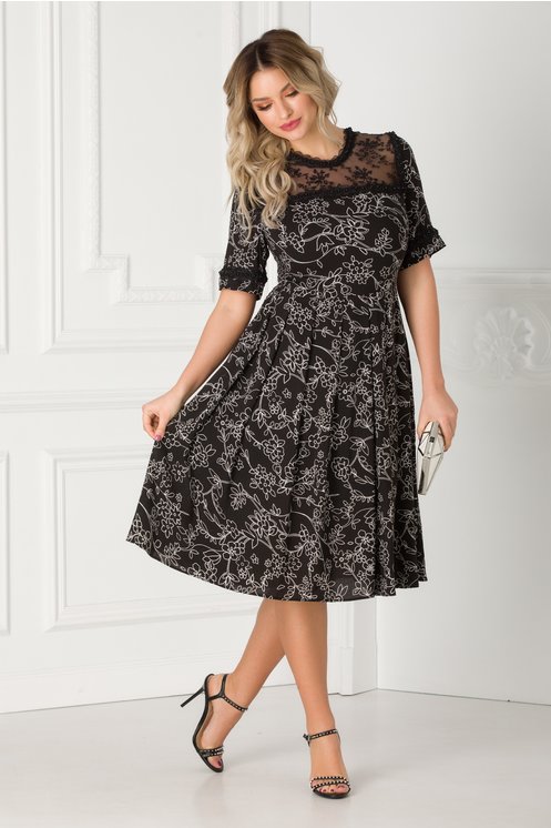rochie clos neagra cu floricele