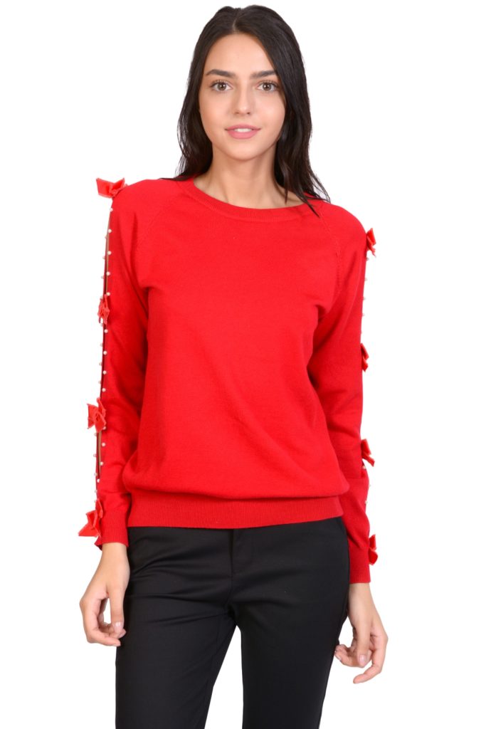 pulover rosu cu maneci brodate pulover rosu cu maneci brodate