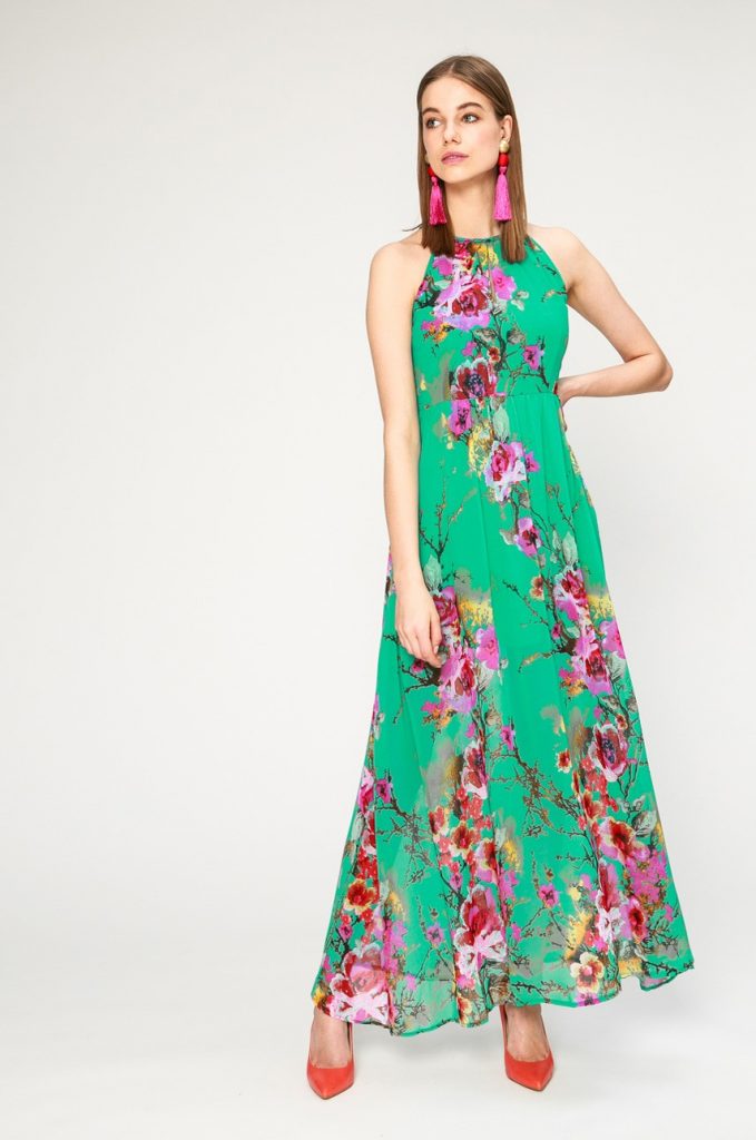 Rochie lunga verde cu flori Rochie lunga verde cu flori