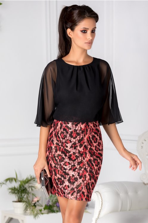 Stilul Animal Print - animal print rochie neagra-rosie cu animal print
