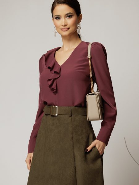 Bluza DY Fashion magenta din voal plin cu decolteu in V si volanas