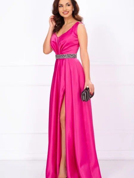 Rochie de soacra lunga Camila din tafta fucsia