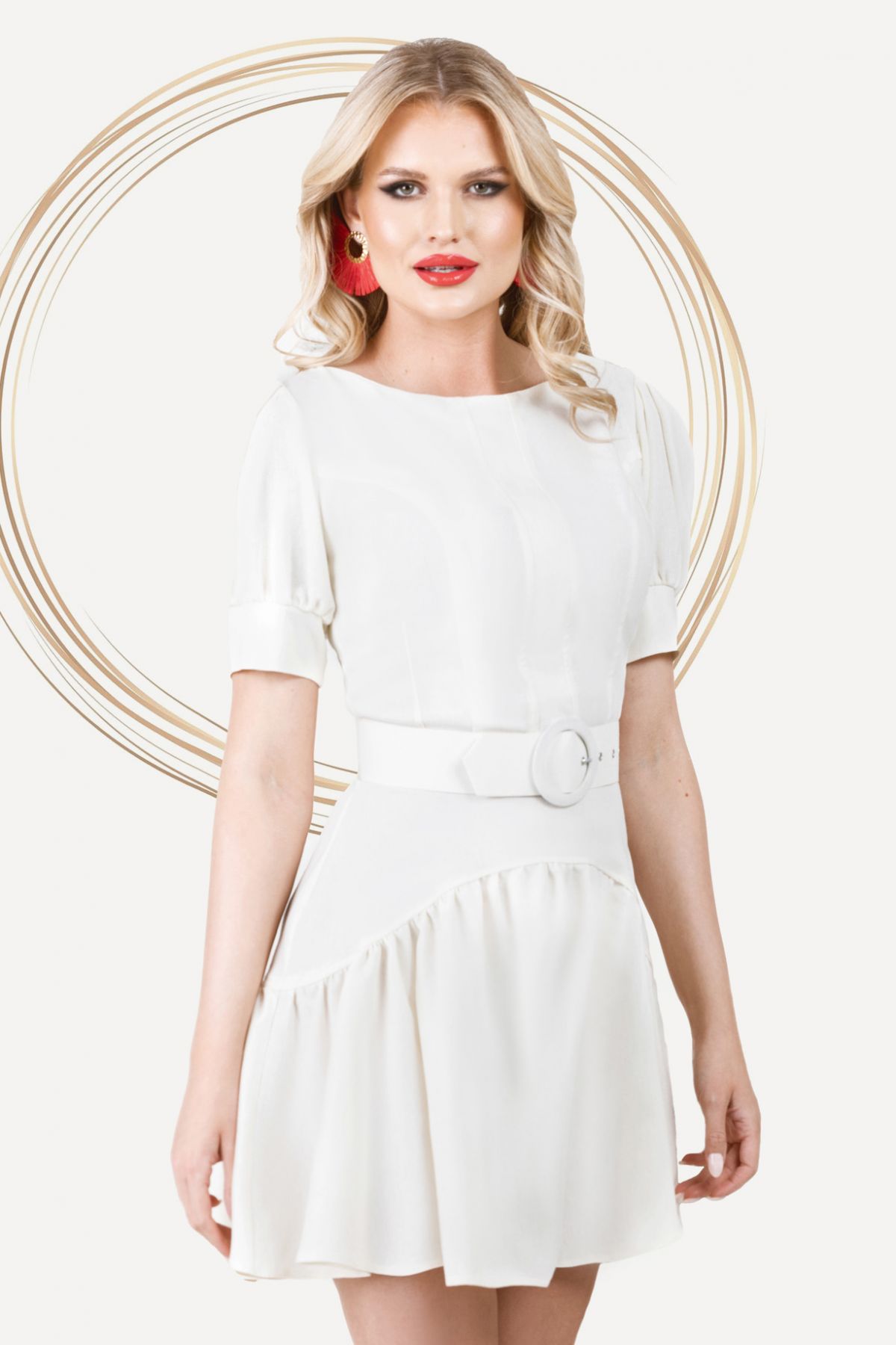 Rochie scurtă de vară Pretty Girl ecru din in cu volane - Rochie Pretty Girl de vara scurta ecru din in cu volanas